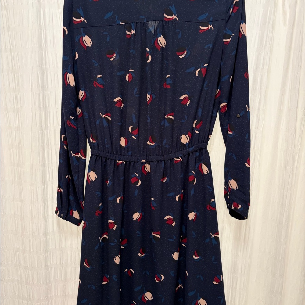 Reitmans Navy Long Sleeve Dress with Geometric design. - Picture 3 of 5